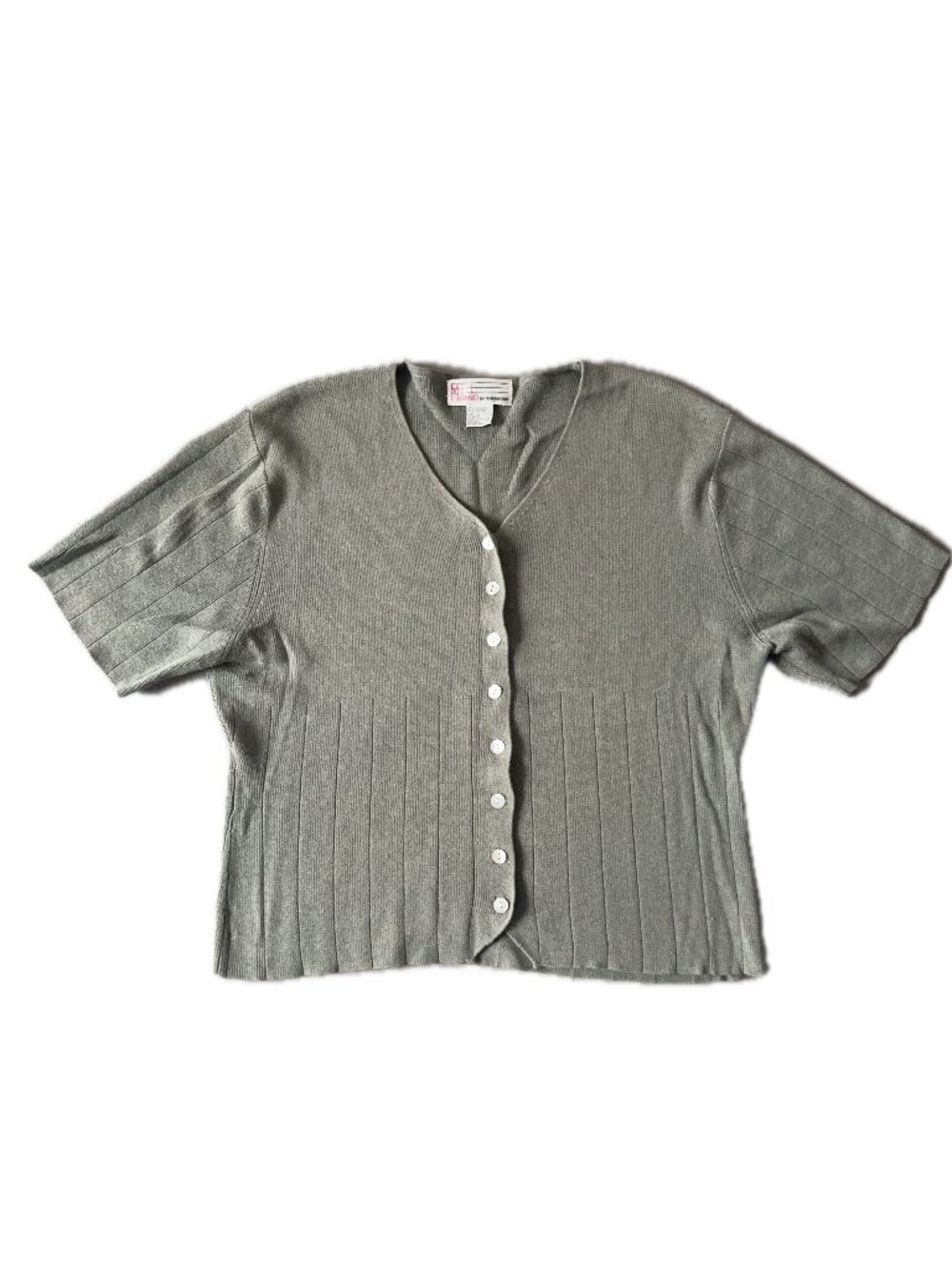 Large, short-sleeve sage green sweater
